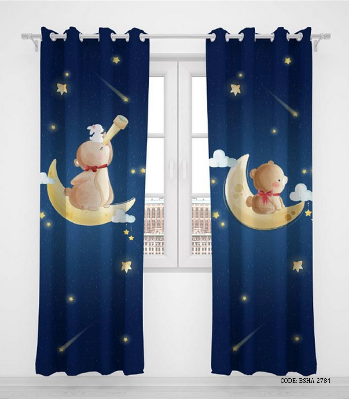 پرده پانچی دو تکه اتاق کودک پسرانه طرح خرس مدل Night