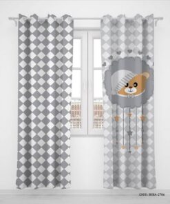 پرده پانچی دو تکه اتاق کودک پسرانه طرح خرس مدل Baby Bear