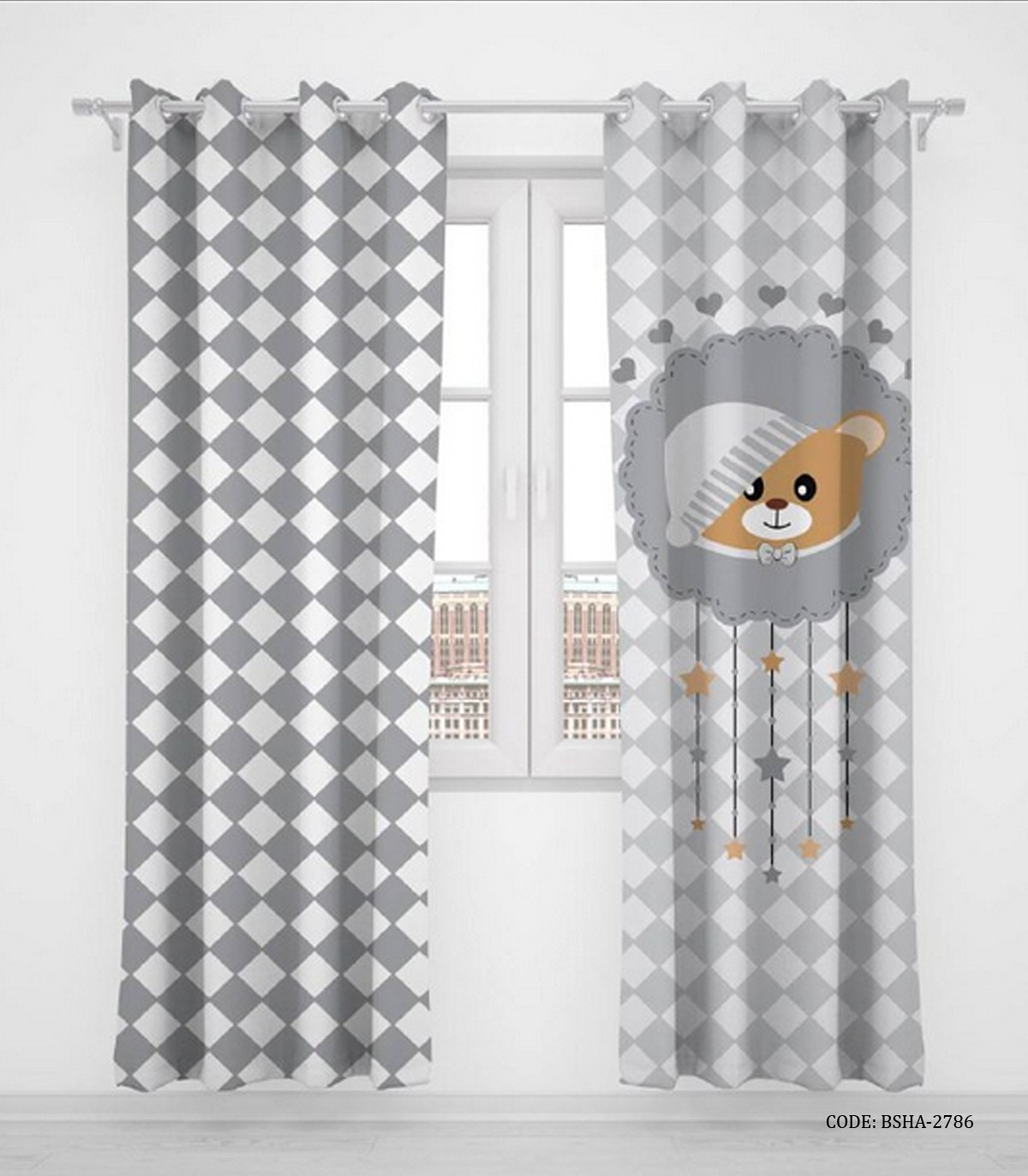 پرده پانچی دو تکه اتاق کودک پسرانه طرح خرس مدل Baby Bear
