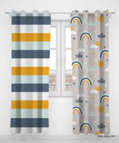 پرده پانچی دو تکه اتاق کودک پسرانه طرح رنگین کمان مدل Sky