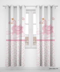 پرده پانچی دو تکه اتاق کودک دخترانه طرح قو مدل Lovely Swan