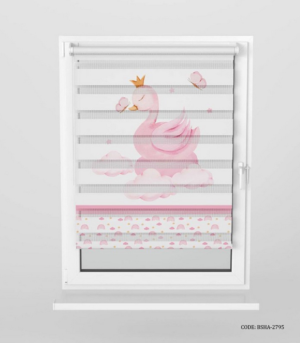 پرده زبرا اتاق کودک دخترانه طرح قو مدل Lovely Swan