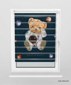 پرده زبرا اتاق کودک پسرانه طرح خرس مدل تدی فضانورد