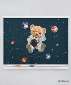 پرده شید اتاق کودک پسرانه طرح خرس مدل تدی فضانورد