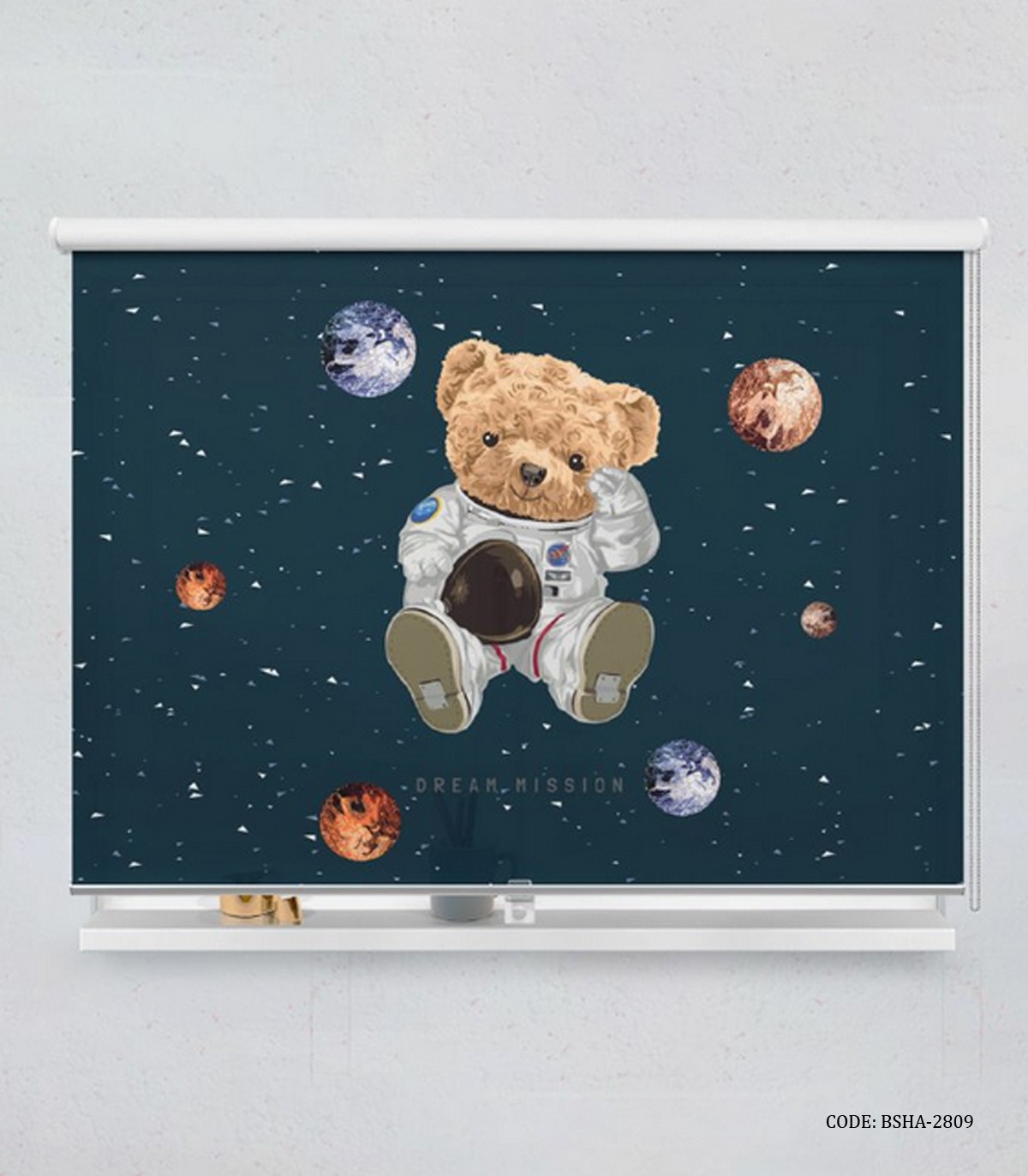 پرده شید اتاق کودک پسرانه طرح خرس مدل تدی فضانورد