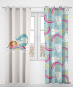 پرده پانچی دو تکه اتاق کودک دخترانه طرح پری دریایی مدل Mermaid