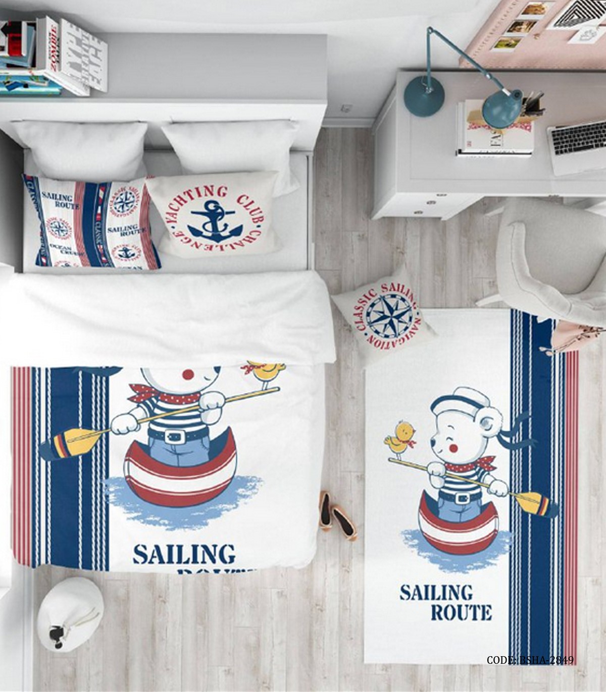 روتختی کودک پسرانه 4 تکه طرح دریانوردی مدل Sailing Route