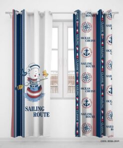 پرده پانچی دو تکه اتاق کودک پسرانه طرح دریانوردی مدل Sailing Route