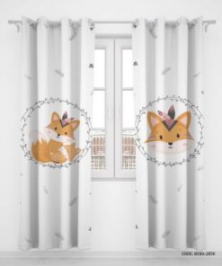 پرده پانچی دو تکه اتاق کودک دخترانه طرح روباه مدل Cute Fox