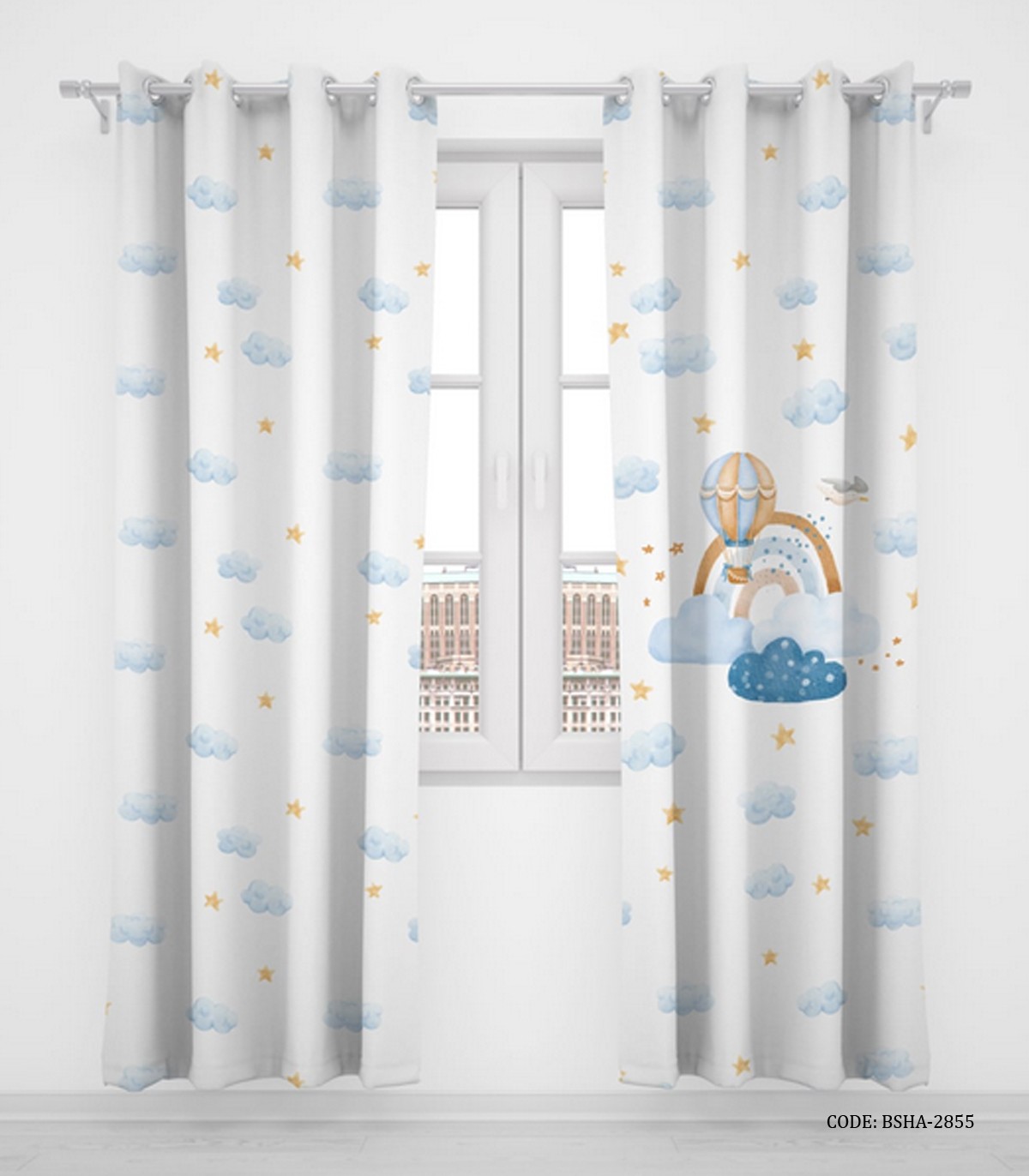 پرده پانچی دو تکه اتاق کودک پسرانه طرح بالون آرزوها مدل Balloon