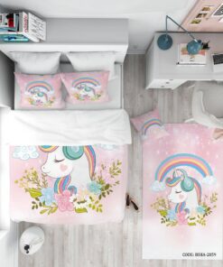 روتختی کودک دخترانه 4 تکه طرح اسب تک شاخ و رنگین کمان