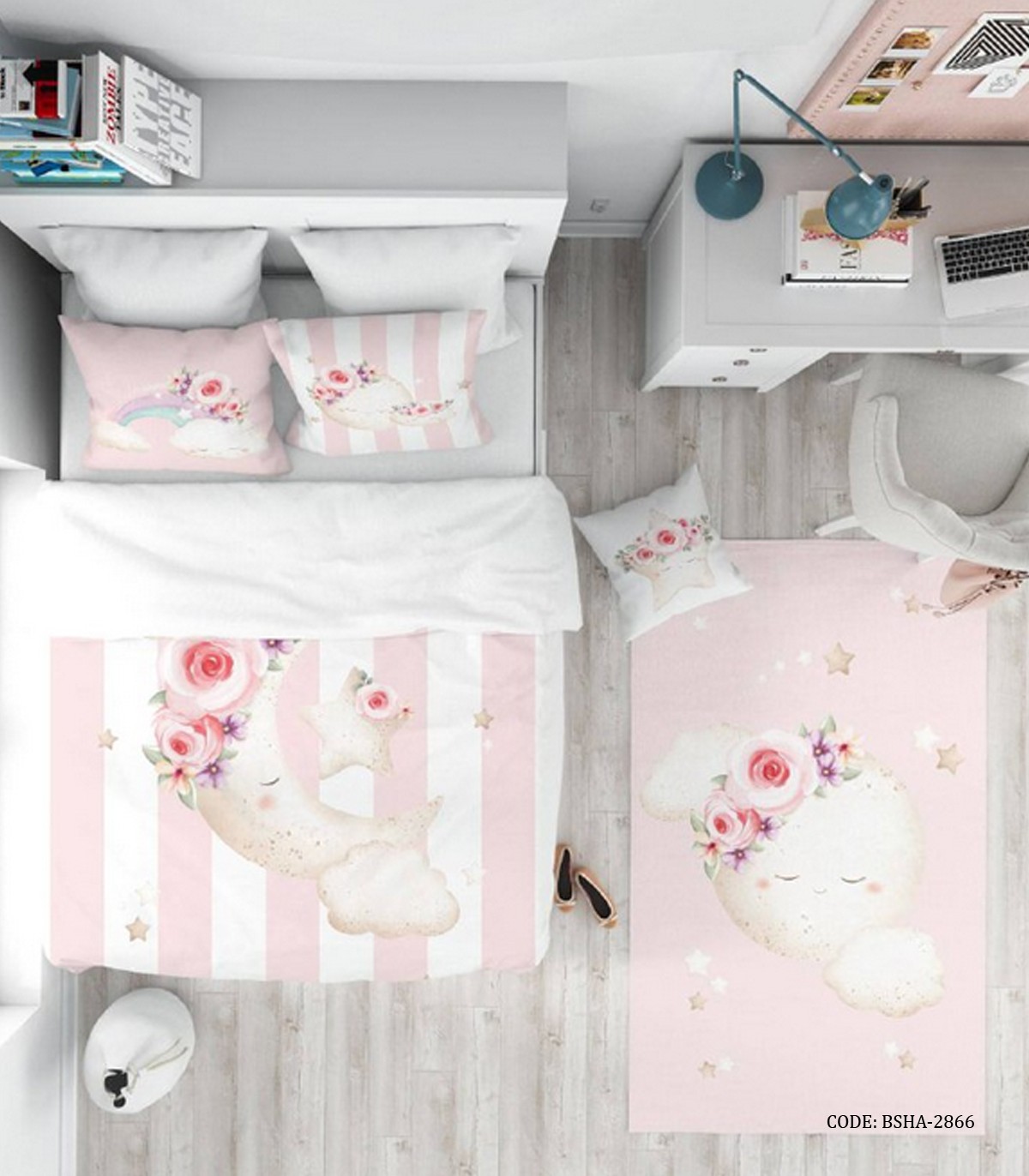 روتختی کودک دخترانه 4 تکه طرح ماه مدل Bright Moon