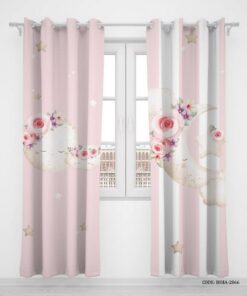 پرده پانچی دو تکه اتاق کودک دخترانه طرح ماه مدل Bright Moon