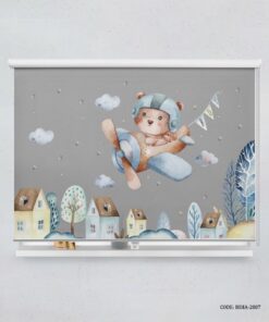 پرده شید اتاق کودک پسرانه طرح گربه خلبان مدل Pilot Cat