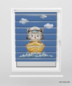 پرده زبرا اتاق کودک پسرانه طرح گربه ملوان مدل Sailor Cat