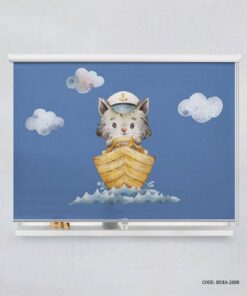 پرده شید اتاق کودک پسرانه طرح گربه ملوان مدل Sailor Cat