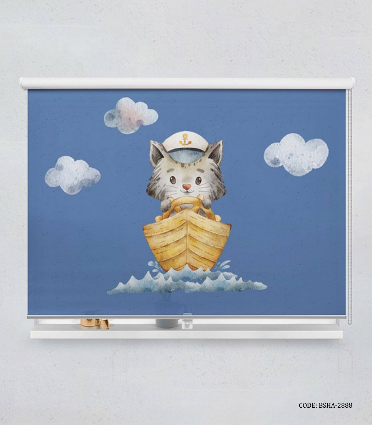 پرده شید اتاق کودک پسرانه طرح گربه ملوان مدل Sailor Cat