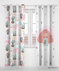 پرده پانچی دو تکه اتاق کودک دخترانه طرح کاکتوس مدل Gow up