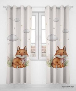 پرده پانچی دو تکه اتاق کودک پسرانه طرح روباه مدل Smart Fox