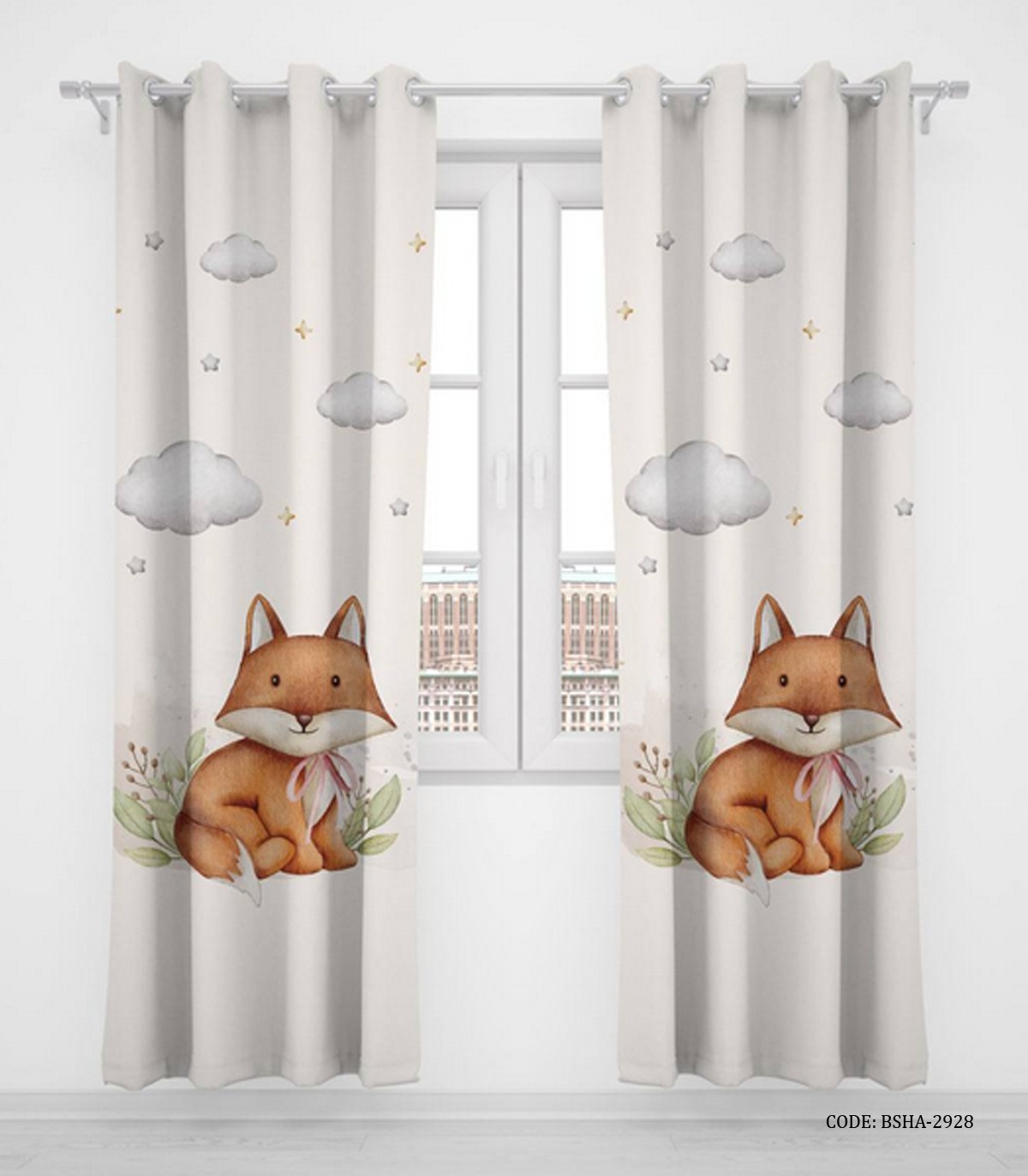 پرده پانچی دو تکه اتاق کودک پسرانه طرح روباه مدل Smart Fox