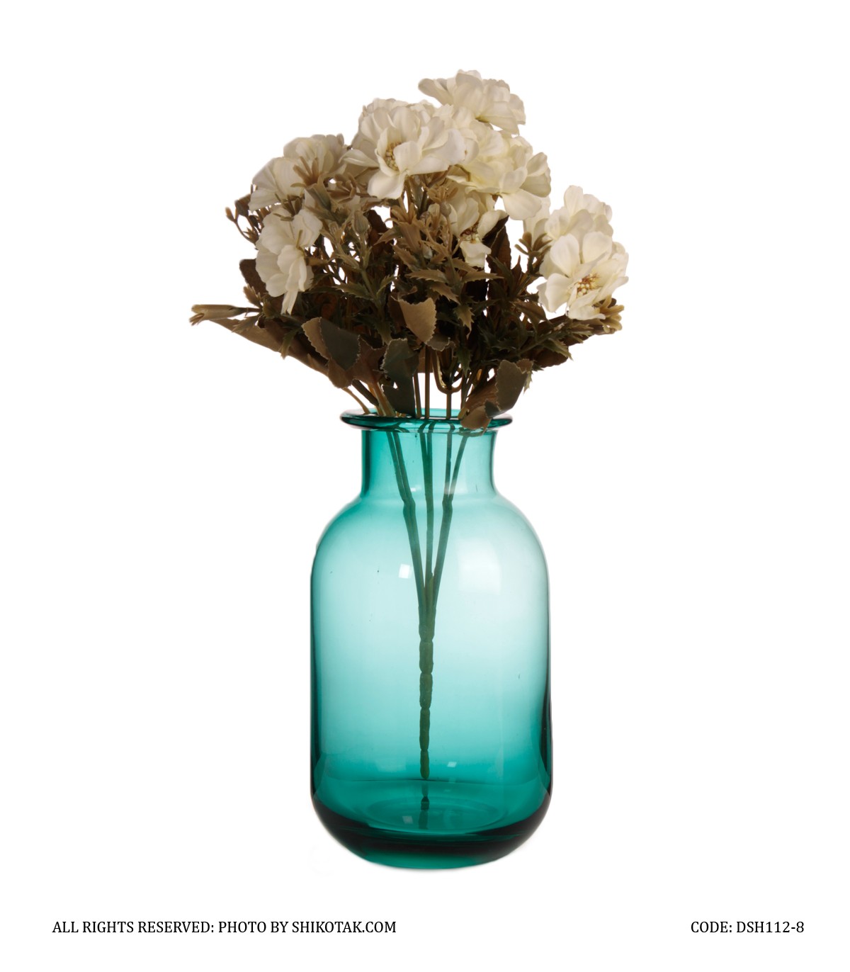 گلدان شیشه ای رومیزی آبی فیروزه ای مدل مینا