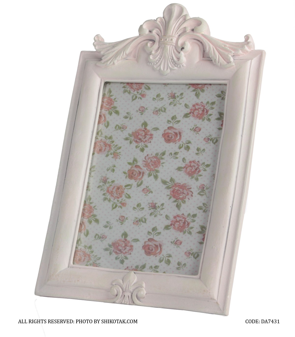 قاب عکس پلی رزین تاج دار سفید صورتی شاینی