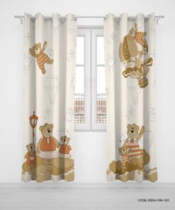 پرده پانچی دو تکه اتاق کودک پسرانه طرح خرس مدل Bear Family