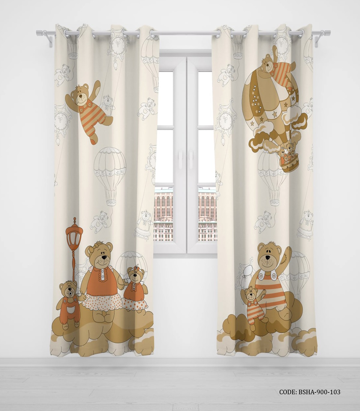 پرده پانچی دو تکه اتاق کودک پسرانه طرح خرس مدل Bear Family