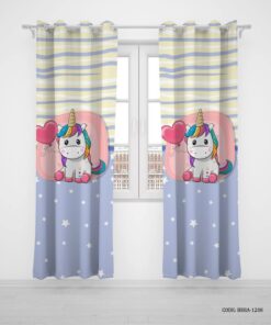 پرده پانچی دو تکه اتاق دخترانه طرح اسب تک شاخ مدل Purple Unicorn