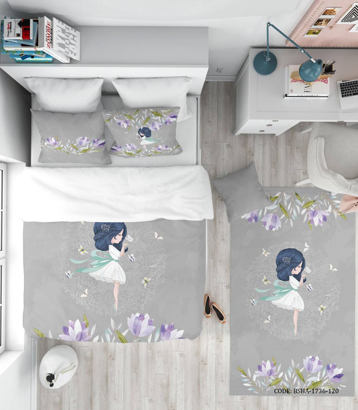 روتختی خاکستری اتاق دخترانه طرح دختر مدل Pretty Girl