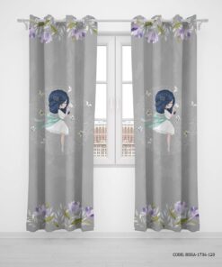 پرده پانچی خاکستری اتاق دخترانه طرح دختر مدل Pretty Girl