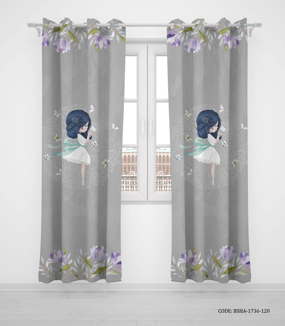 پرده پانچی خاکستری اتاق دخترانه طرح دختر مدل Pretty Girl