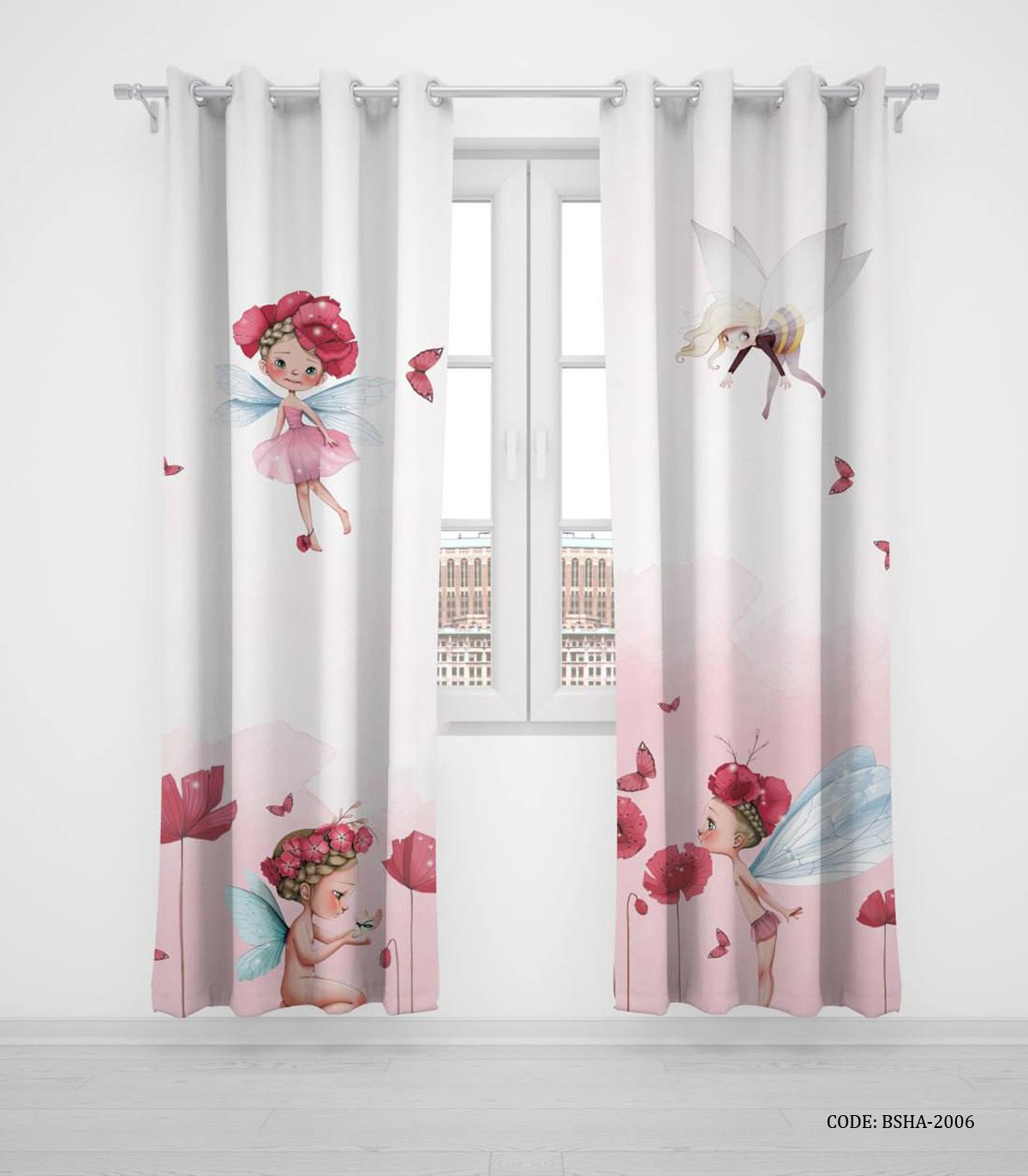 پرده پانچی دو تکه اتاق دخترانه طرح فرشته مدل My Little Angel