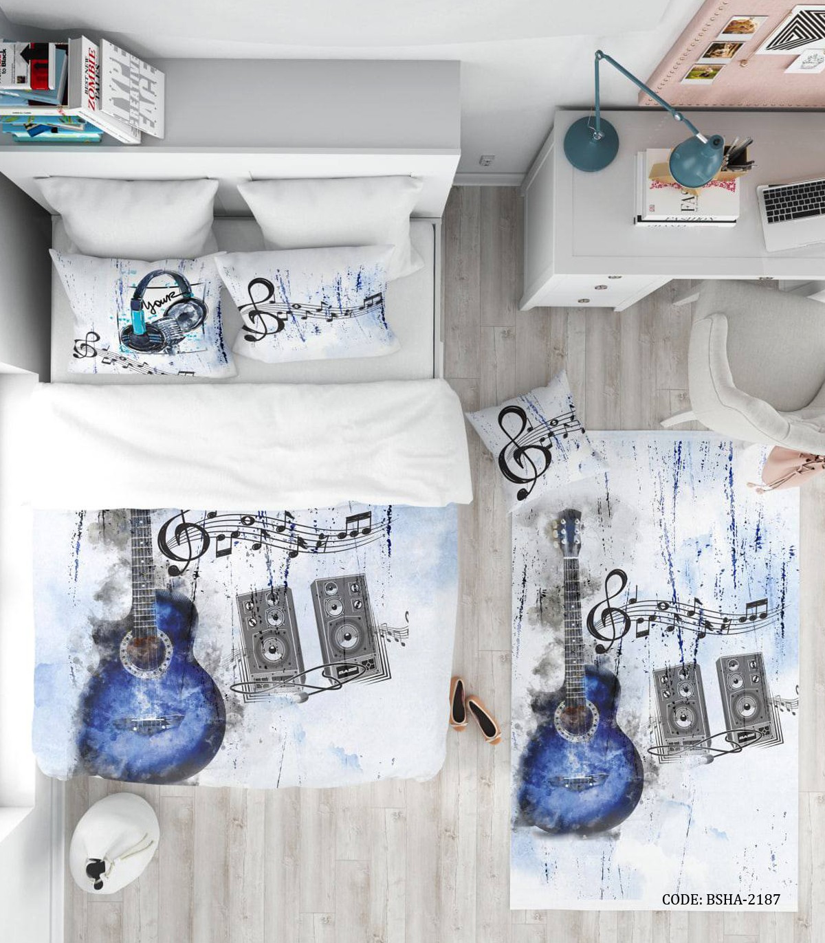 روتختی نوجوان 4 تکه طرح موزیک و گیتار مدل Music