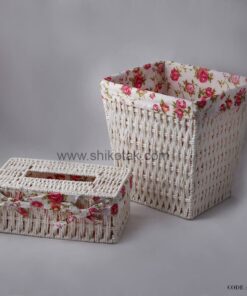 سرویس سطل و جادستمالی سفید طرح بافت تاروپود