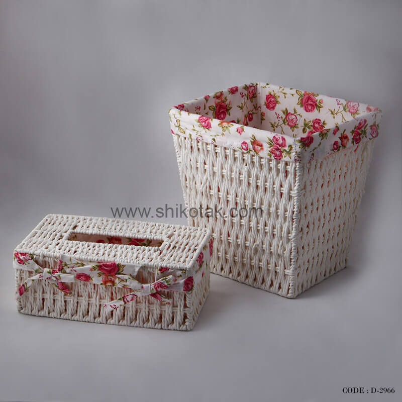 سرویس سطل و جادستمالی سفید طرح بافت تاروپود