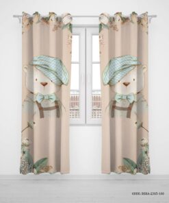 پرده پانچی دو تکه اتاق کودک پسرانه طرح خرس مدل Mr Tedddy