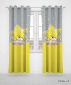 پرده پانچی دو تکه اتاق کودک پسرانه طرح خرس مدلStar Bear