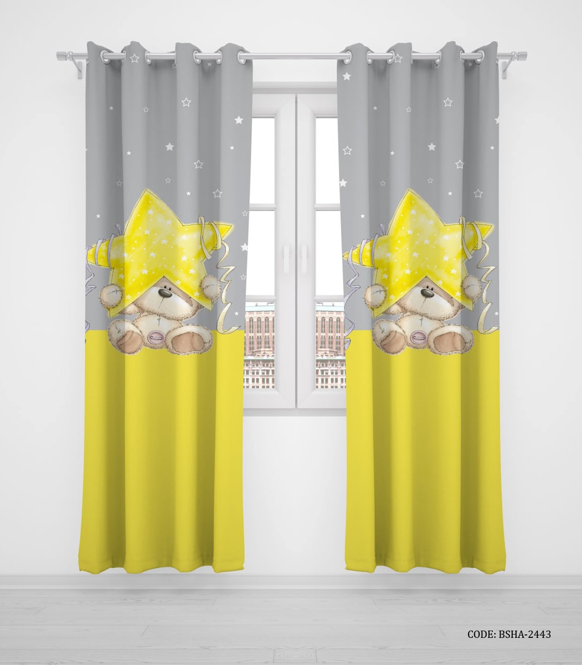 پرده پانچی دو تکه اتاق کودک پسرانه طرح خرس مدلStar Bear