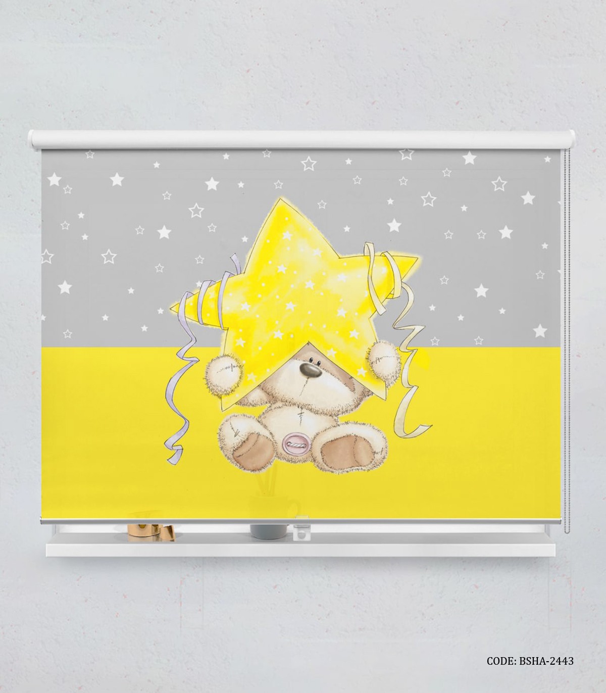 پرده شید اتاق کودک پسرانه طرح خرس مدلStar Bear