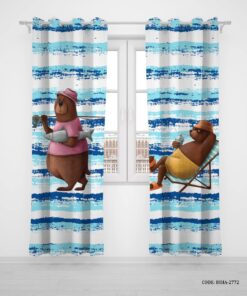 پرده پانچی دو تکه اتاق کودک پسرانه طرح خرس مدل Sea