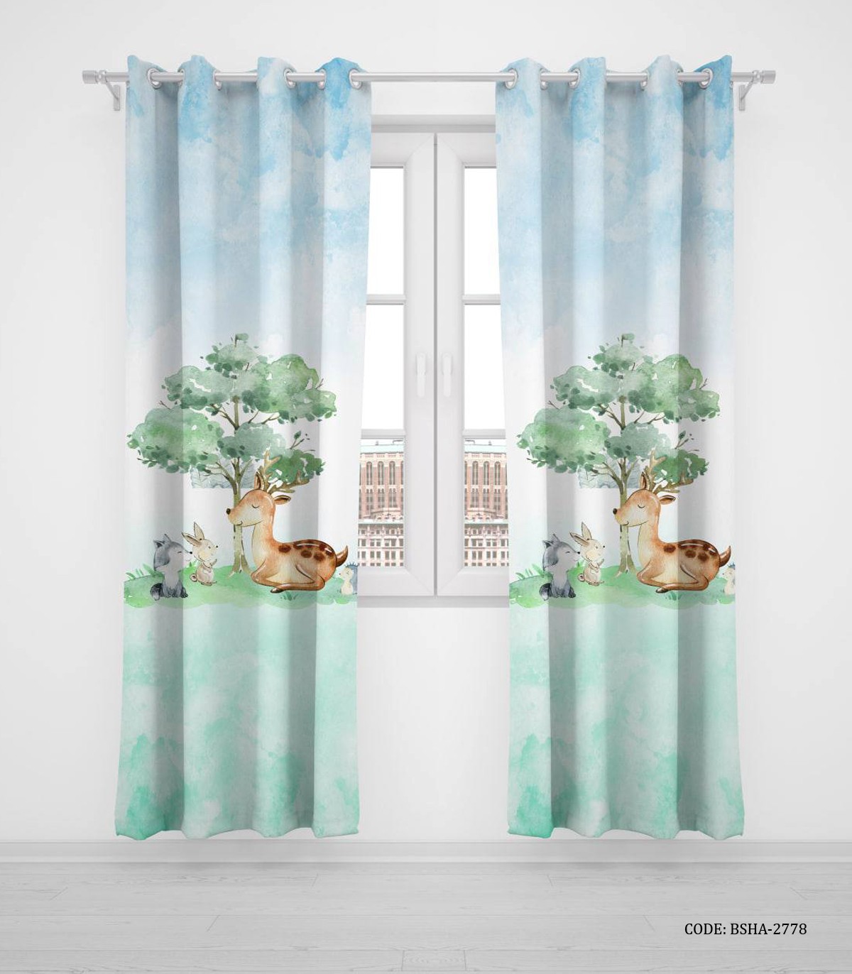 پرده پانچی دو تکه اتاق کودک دخترانه و پسرانه طرح آهو مدل Gazelle