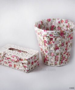 ست جادستمال و سطل زباله سفید طرح شطرنجی پارچه