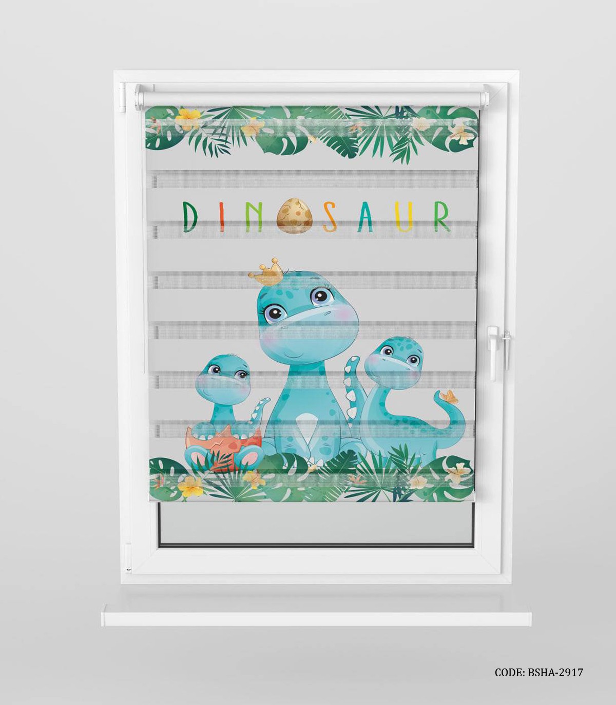 پرده زبرا اتاق کودک دخترانه طرح دایناسور مدل Blue Dino