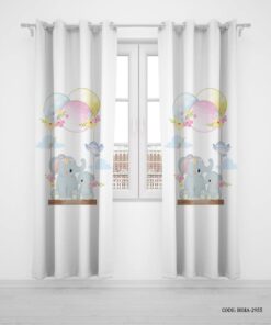 پرده پانچی دو تکه اتاق کودک دخترانه طرح فیل مدل Cute Elephant