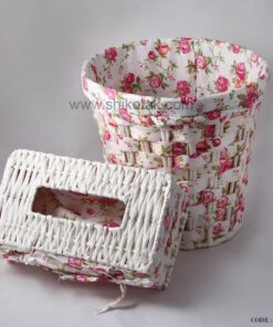 ست جادستمال و سطل زباله سفید طرح شطرنجی پارچه