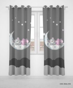 پرده پانچی دو تکه اتاق کودک دخترانه طوسی طرح خرس مدل Sleepy Bear