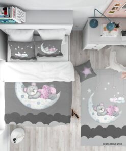 روتختی کودک 4 تکه دخترانه طوسی طرح خرس مدل Sleepy Bear