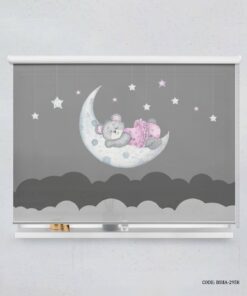 پرده شید اتاق کودک دخترانه طوسی طرح خرس مدل Sleepy Bear