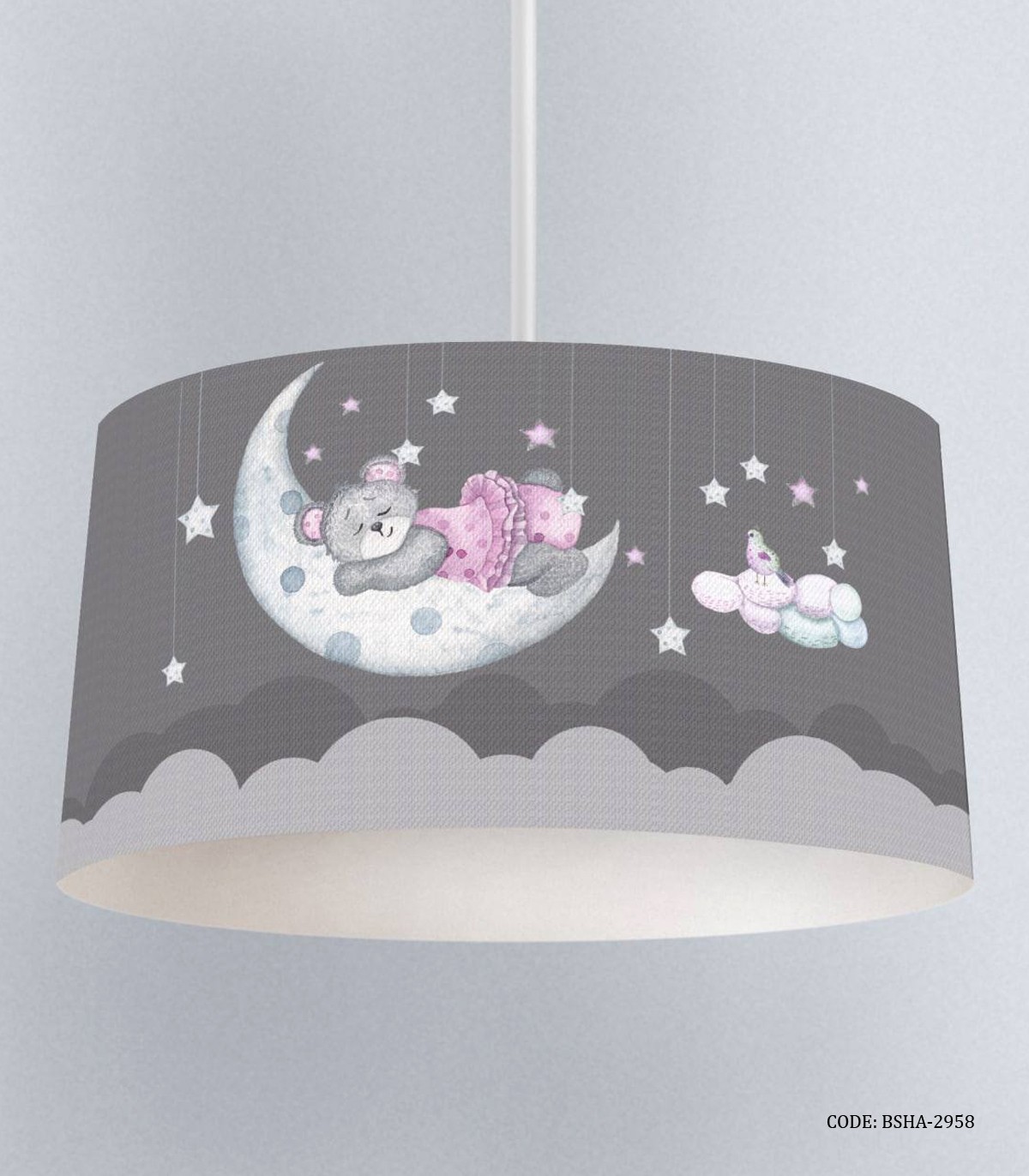 لوستر اتاق کودک دخترانه طوسی طرح خرس مدل Sleepy Bear